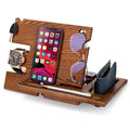 TESLYAR Wood Phone Docking Station Ash Key Holder Wallet Stand Watch Organizer Men Husband Wife Anniversary Dad Birthday Nightstand Purse Father Graduation Male Travel Idea Gadgets (Brown)